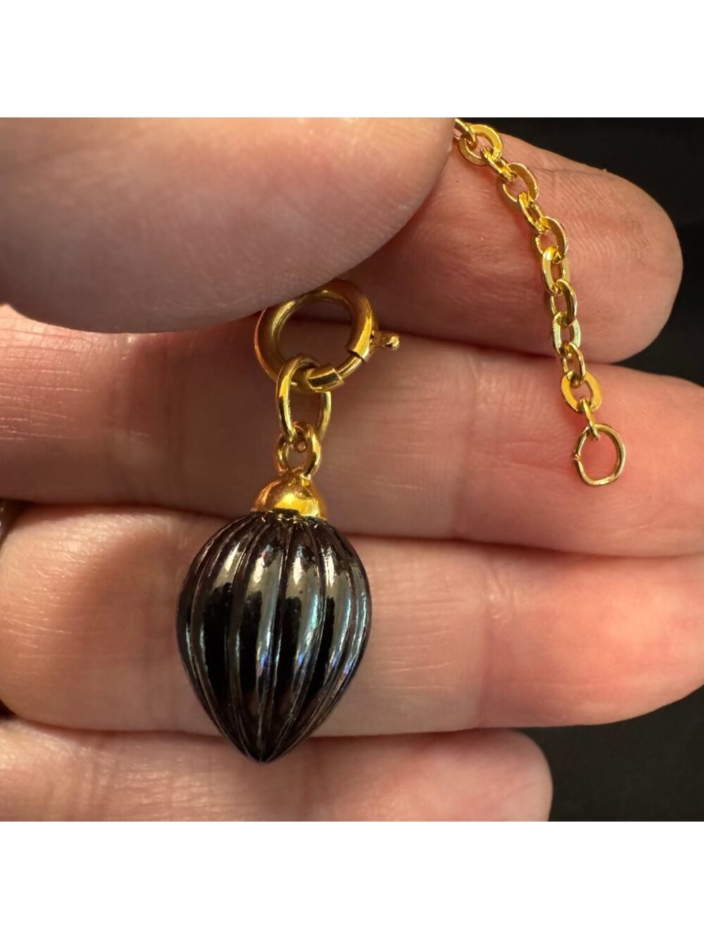 Joan Rivers Textured Black Egg Style Charm With Extender Gold Plated